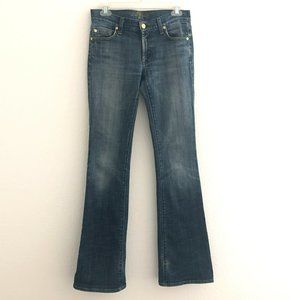 7 For All Mankind Flare Jeans Women's Size 27 Low Stretch Medium Wash Distressed